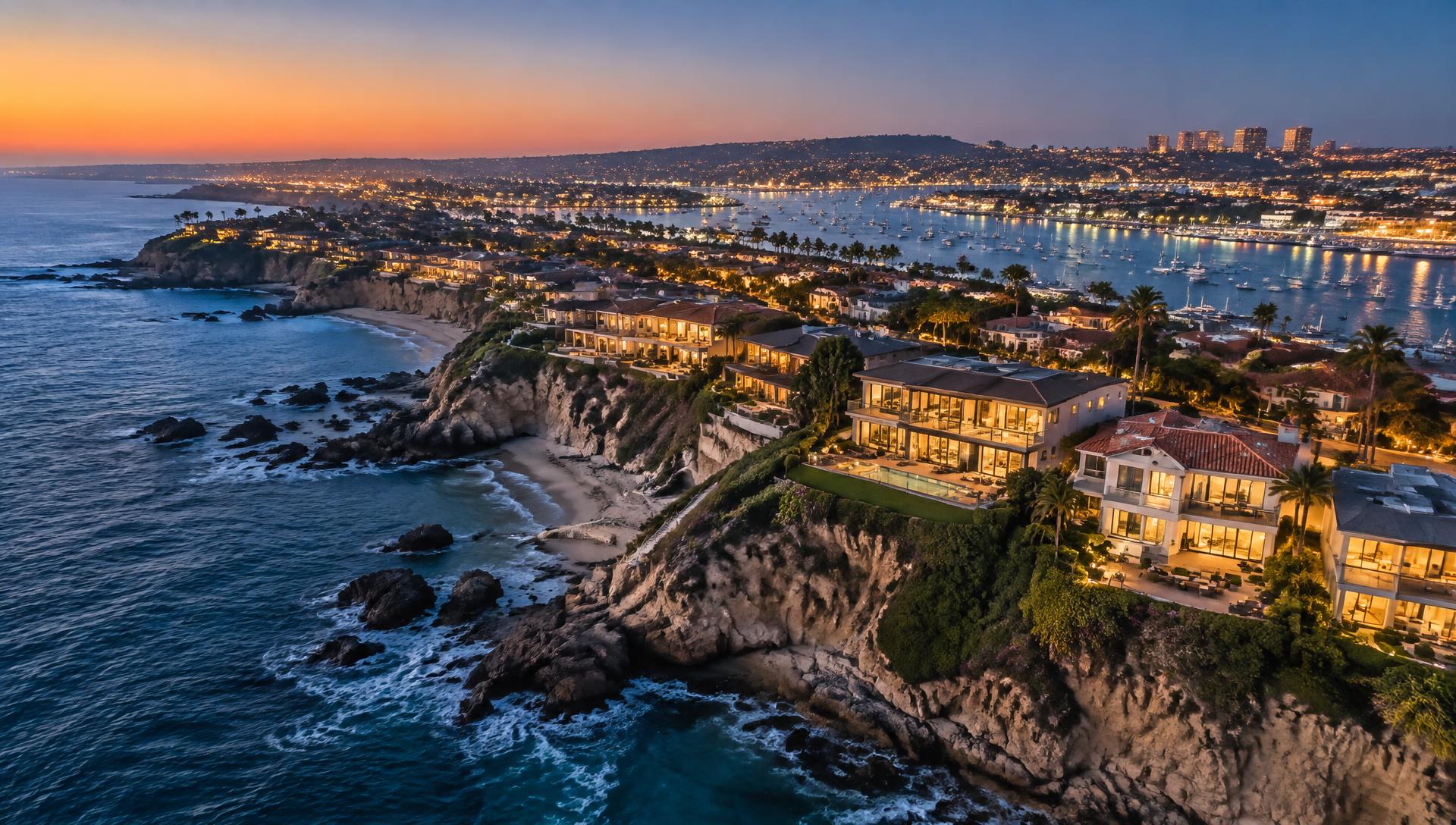 Corona del Mar coastline at twilight